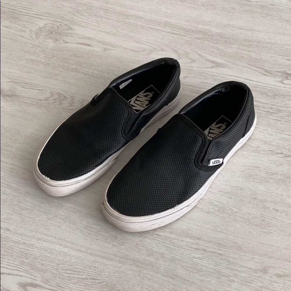 Vans Black Leather Slip On Shoes